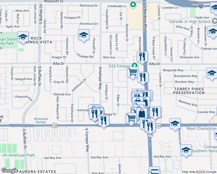 map of restaurants, bars, coffee shops, grocery stores, and more near 800 Vincent Way in Las Vegas
