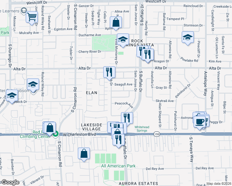 map of restaurants, bars, coffee shops, grocery stores, and more near 7708 Pheasant Lane in Las Vegas