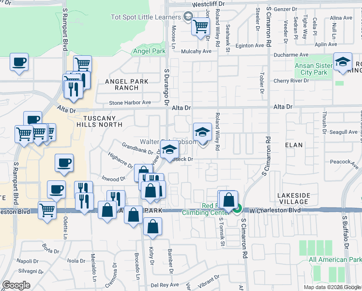 map of restaurants, bars, coffee shops, grocery stores, and more near 8452 Boseck Drive in Las Vegas