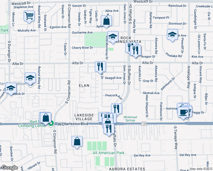 map of restaurants, bars, coffee shops, grocery stores, and more near 7717 Partridge Avenue in Las Vegas