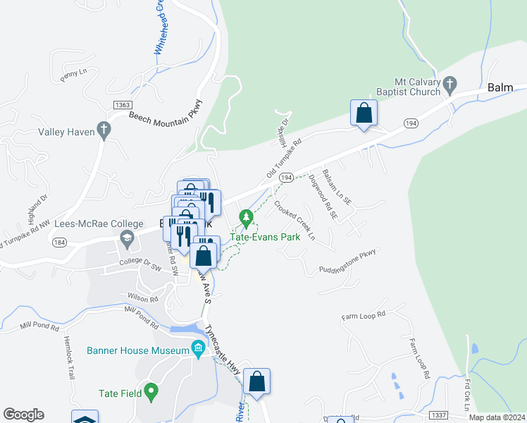map of restaurants, bars, coffee shops, grocery stores, and more near 146 Mallard Court in Banner Elk