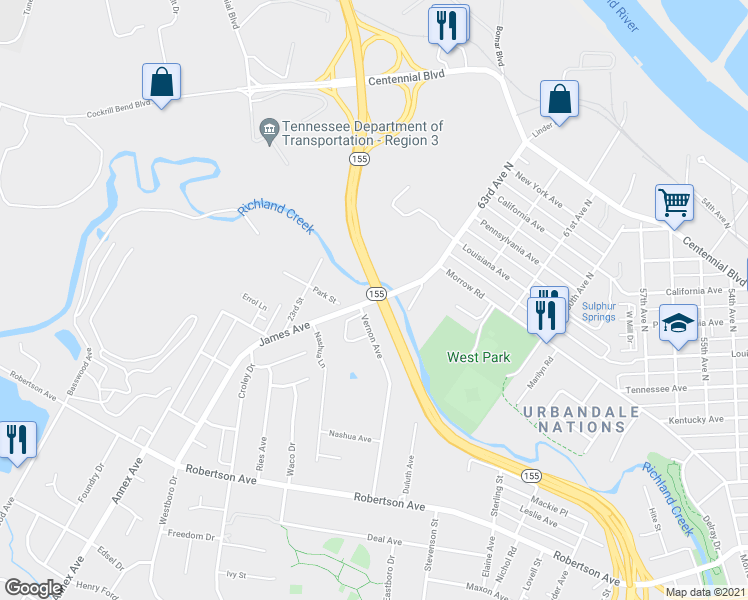 map of restaurants, bars, coffee shops, grocery stores, and more near 740 James Avenue in Nashville
