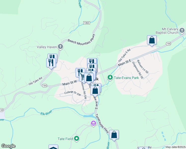 map of restaurants, bars, coffee shops, grocery stores, and more near in Banner Elk