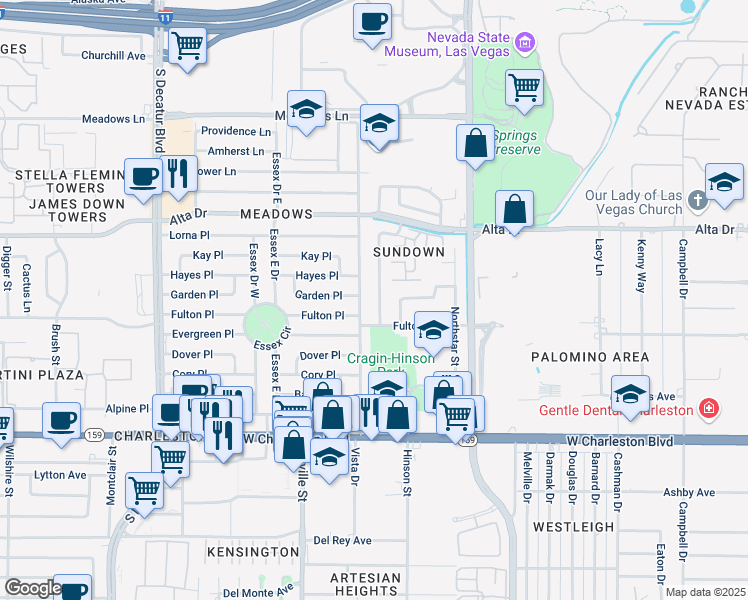 map of restaurants, bars, coffee shops, grocery stores, and more near 719 Bedford Road in Las Vegas