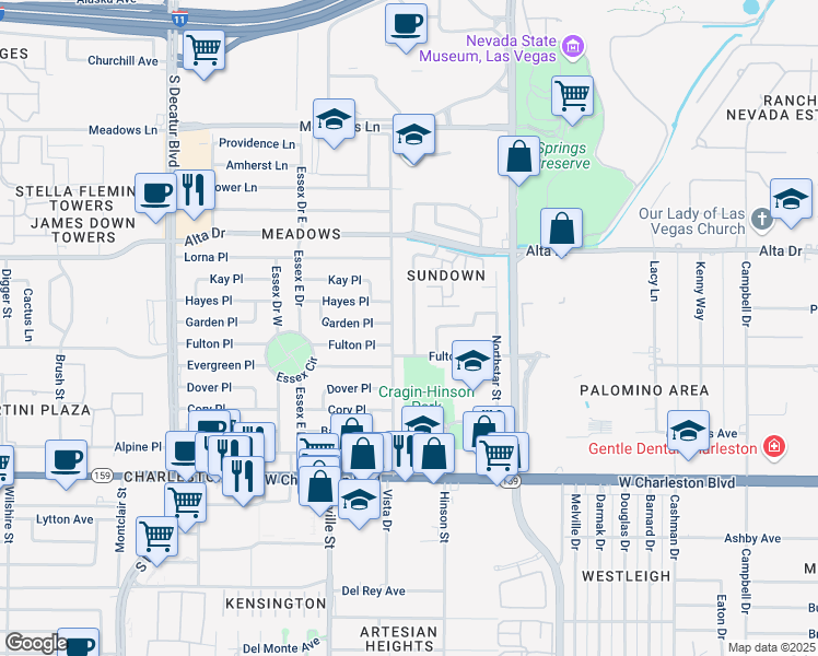 map of restaurants, bars, coffee shops, grocery stores, and more near 719 Bedford Road in Las Vegas