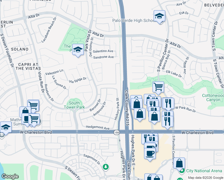 map of restaurants, bars, coffee shops, grocery stores, and more near 11169 Robin Park Avenue in Las Vegas