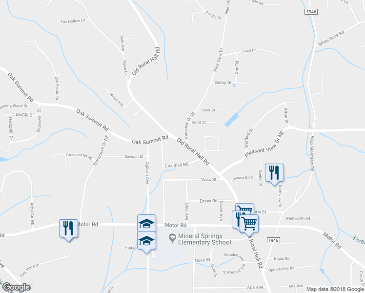 map of restaurants, bars, coffee shops, grocery stores, and more near 5206 Old Rural Hall Road in Winston-Salem