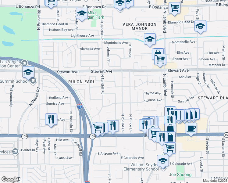 map of restaurants, bars, coffee shops, grocery stores, and more near 4045 La Brea Court in Las Vegas