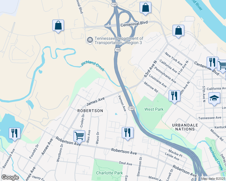 map of restaurants, bars, coffee shops, grocery stores, and more near 689 Park Street in Nashville