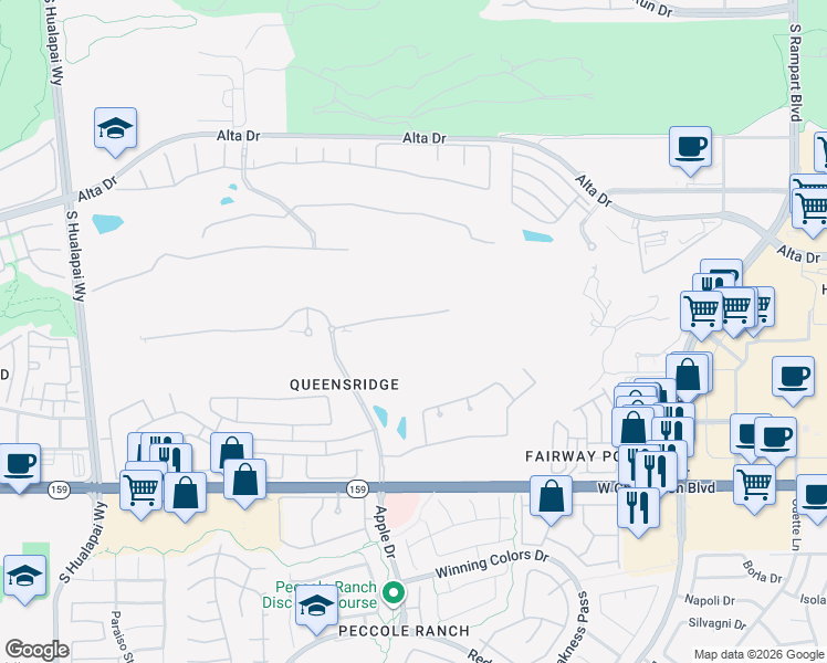map of restaurants, bars, coffee shops, grocery stores, and more near 9409 Kings Gate Court in Las Vegas
