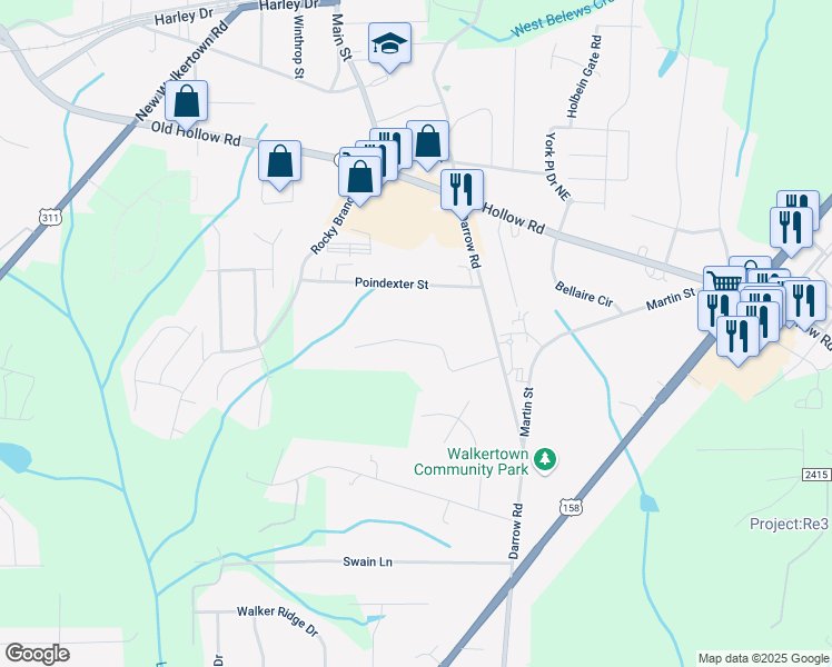 map of restaurants, bars, coffee shops, grocery stores, and more near 4615 Dillon Street in Walkertown