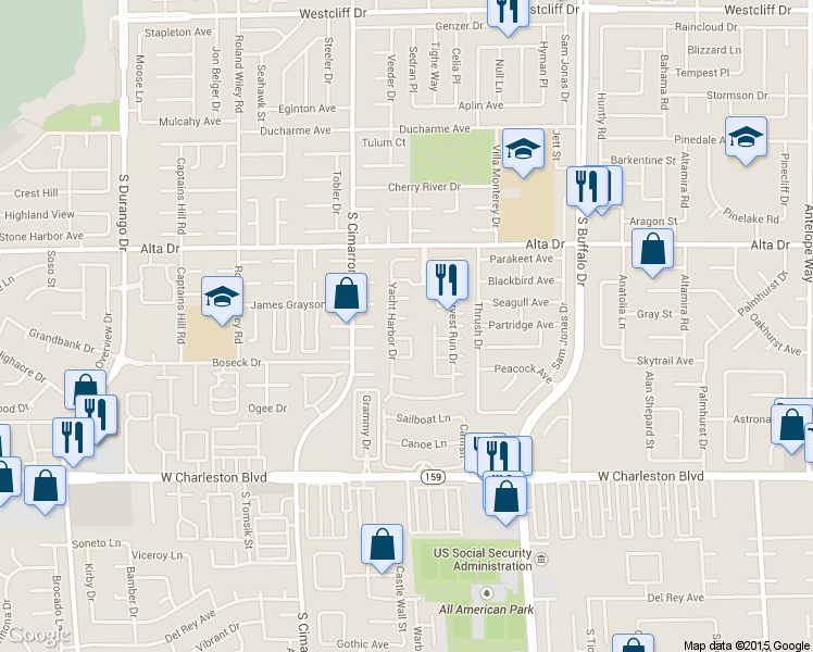 map of restaurants, bars, coffee shops, grocery stores, and more near 7905 Ryandale Circle in Las Vegas
