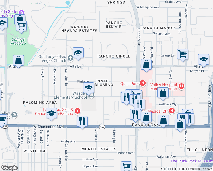 map of restaurants, bars, coffee shops, grocery stores, and more near 642 Shetland Road in Las Vegas