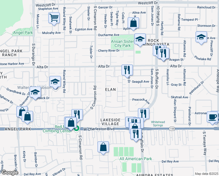 map of restaurants, bars, coffee shops, grocery stores, and more near 7905 Ryandale Circle in Las Vegas
