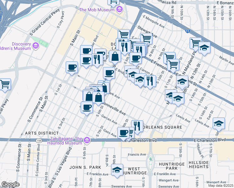 map of restaurants, bars, coffee shops, grocery stores, and more near 500 South 7th Street in Las Vegas
