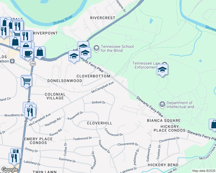 map of restaurants, bars, coffee shops, grocery stores, and more near 409 Cottonwood Drive in Nashville