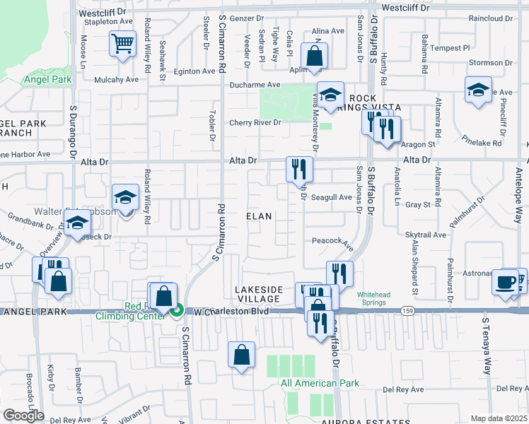 map of restaurants, bars, coffee shops, grocery stores, and more near 7901 Ryandale Circle in Las Vegas