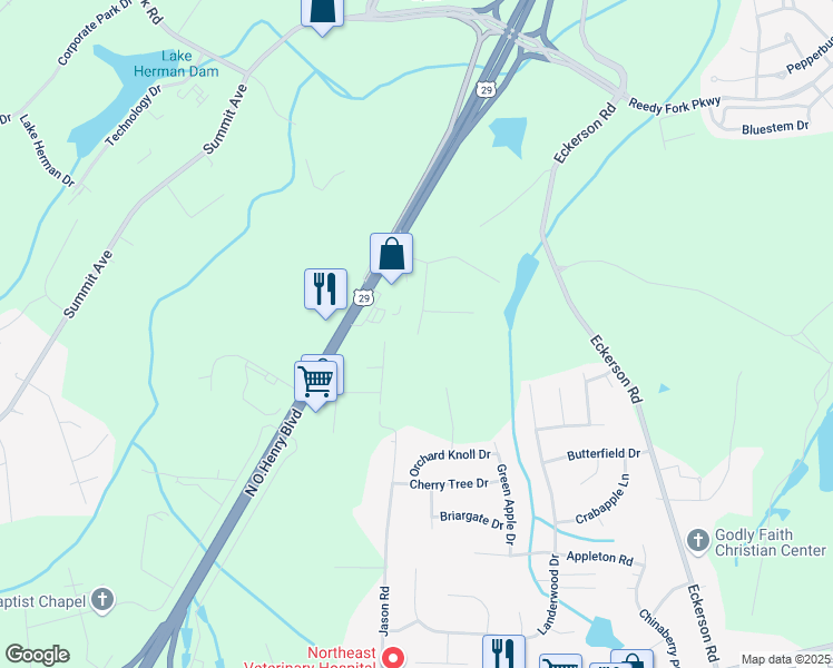 map of restaurants, bars, coffee shops, grocery stores, and more near 5906 Shenandoah Road in Greensboro
