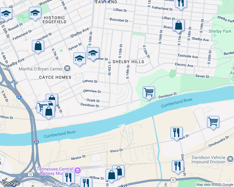map of restaurants, bars, coffee shops, grocery stores, and more near 921 South 12th Street in Nashville