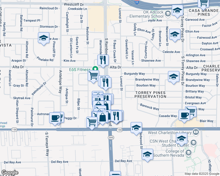 map of restaurants, bars, coffee shops, grocery stores, and more near 716 Kelso Way in Las Vegas