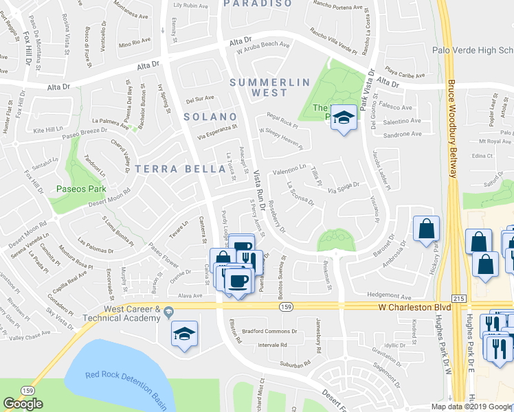 map of restaurants, bars, coffee shops, grocery stores, and more near 11613 Longhirst Hall Lane in Las Vegas