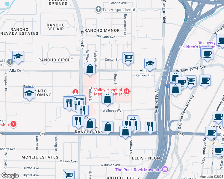 map of restaurants, bars, coffee shops, grocery stores, and more near 2005 Pinto Lane in Las Vegas