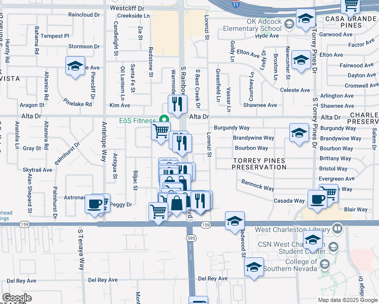 map of restaurants, bars, coffee shops, grocery stores, and more near 716 Kelso Way in Las Vegas