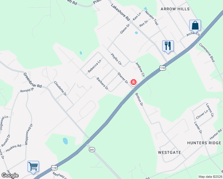 map of restaurants, bars, coffee shops, grocery stores, and more near 214 Barbara Drive in Hamblen County