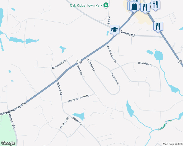 map of restaurants, bars, coffee shops, grocery stores, and more near 5932 Tarleton Drive in Oak Ridge