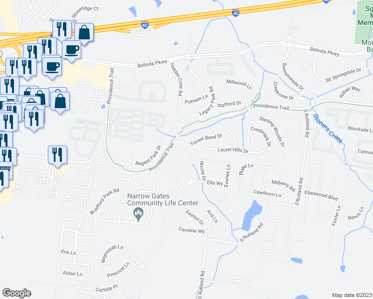 map of restaurants, bars, coffee shops, grocery stores, and more near 301 Forest Bend Drive in Mount Juliet