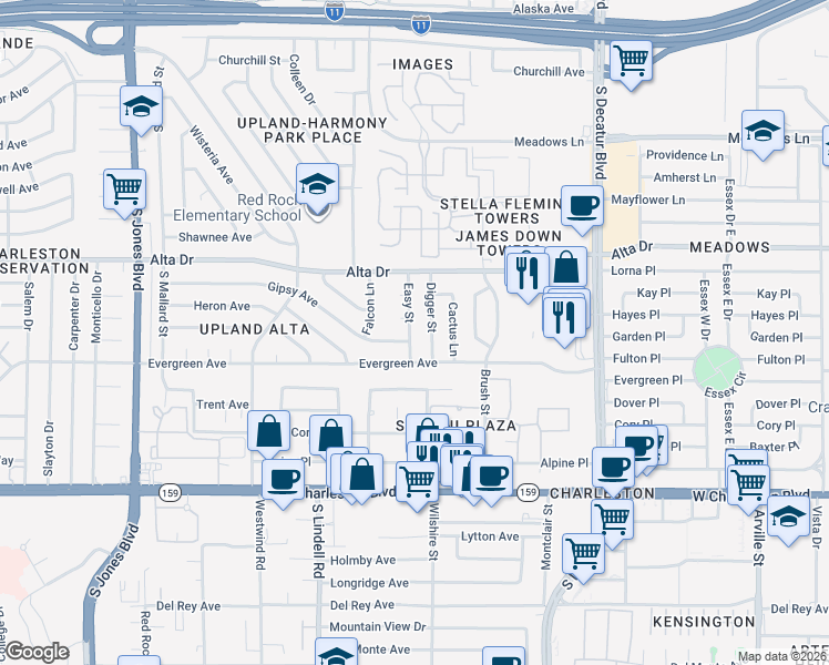 map of restaurants, bars, coffee shops, grocery stores, and more near 700 Easy Street in Las Vegas