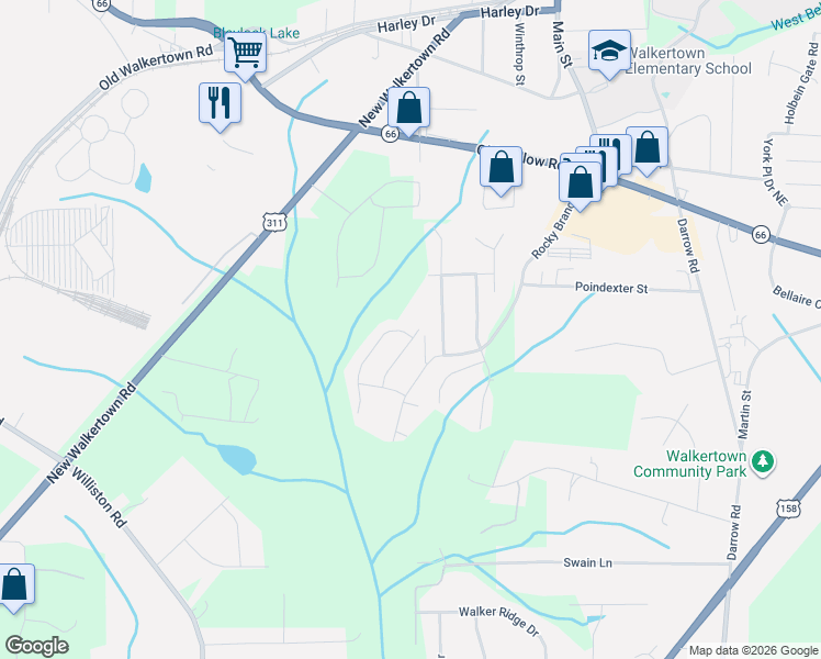 map of restaurants, bars, coffee shops, grocery stores, and more near 2989 Mirasol Court in Walkertown