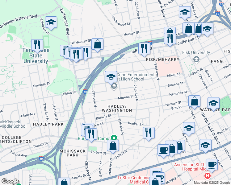 map of restaurants, bars, coffee shops, grocery stores, and more near 904 26th Avenue North in Nashville