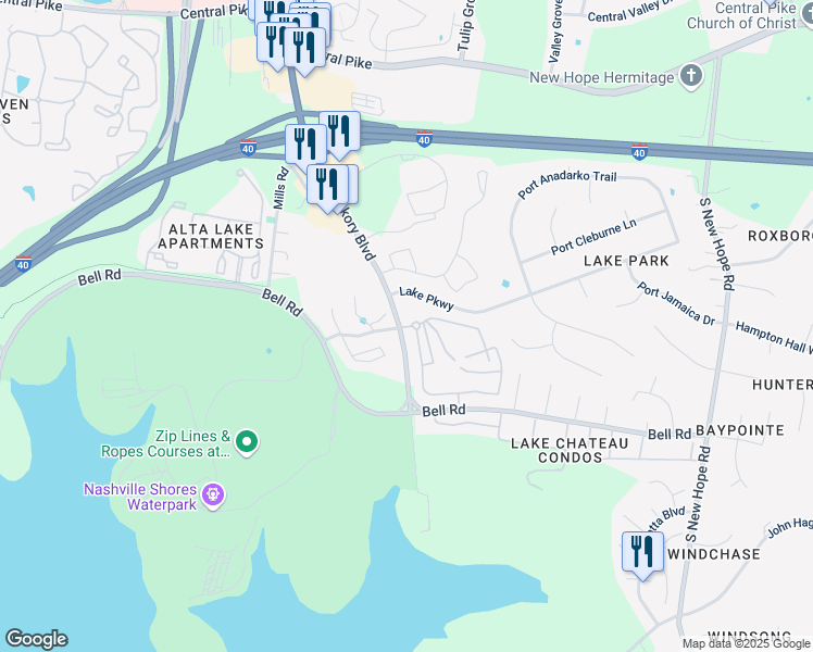 map of restaurants, bars, coffee shops, grocery stores, and more near 801 Arbor Lake Boulevard in Nashville