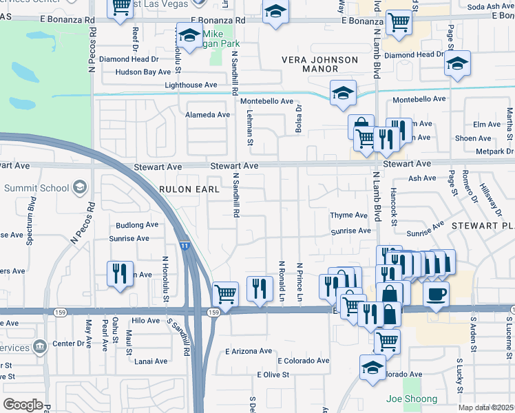 map of restaurants, bars, coffee shops, grocery stores, and more near 4036 East Ogden Avenue in Las Vegas