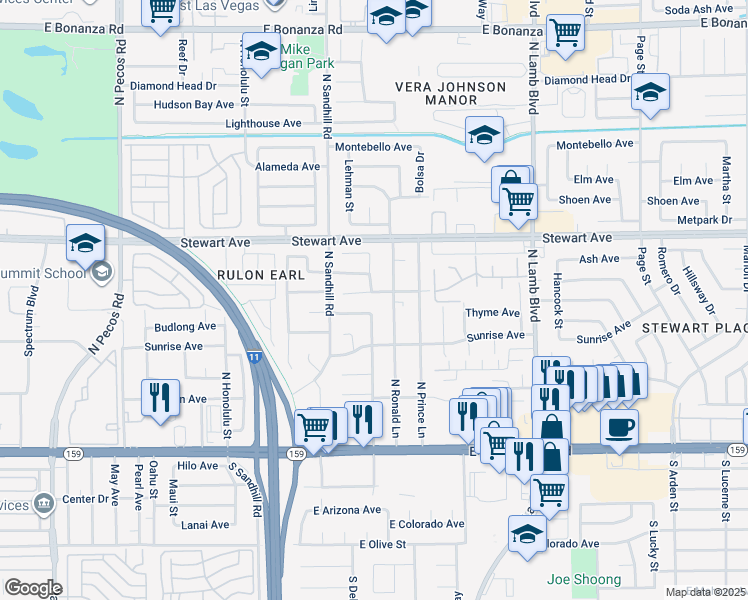 map of restaurants, bars, coffee shops, grocery stores, and more near 4056 East Ogden Avenue in Las Vegas