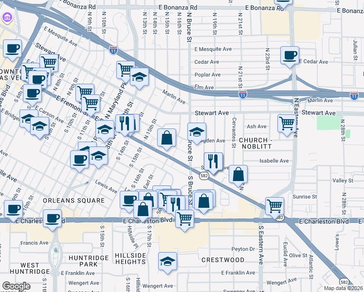 map of restaurants, bars, coffee shops, grocery stores, and more near 124 Pico Way in Las Vegas