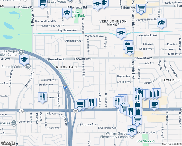 map of restaurants, bars, coffee shops, grocery stores, and more near 4036 East Ogden Avenue in Las Vegas
