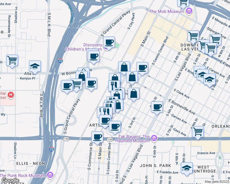 map of restaurants, bars, coffee shops, grocery stores, and more near 810 South Commerce Street in Las Vegas