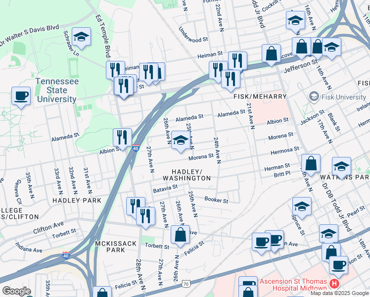 map of restaurants, bars, coffee shops, grocery stores, and more near 904 26th Avenue North in Nashville