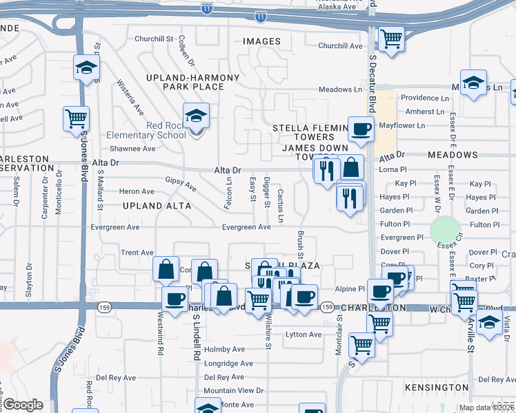 map of restaurants, bars, coffee shops, grocery stores, and more near 700 Easy Street in Las Vegas