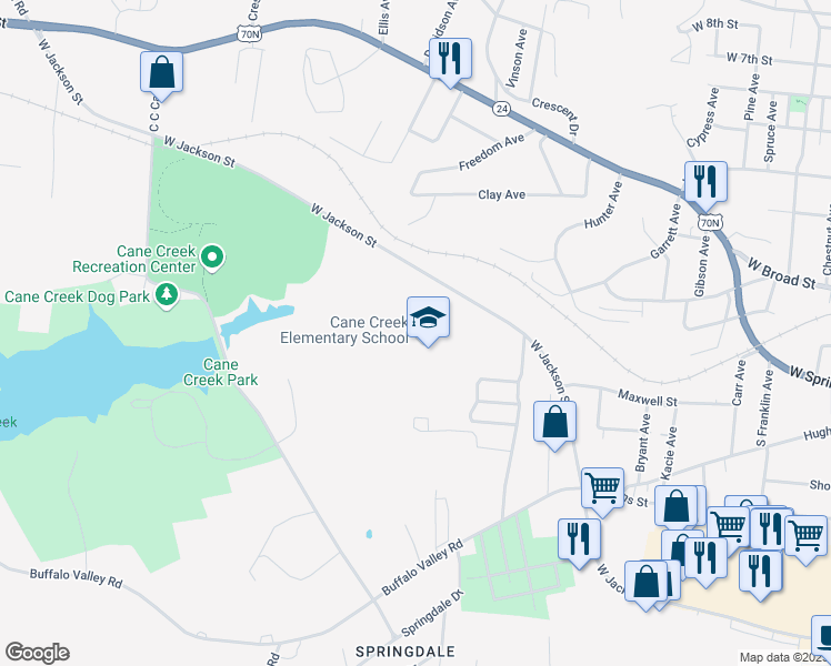map of restaurants, bars, coffee shops, grocery stores, and more near 1500 West Jackson Street in Cookeville