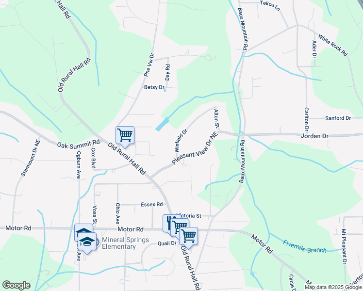 map of restaurants, bars, coffee shops, grocery stores, and more near 1206 Pleasant View Drive Northeast in Winston-Salem