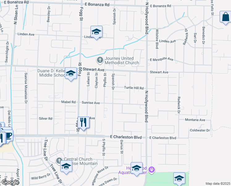 map of restaurants, bars, coffee shops, grocery stores, and more near 204 Spanish Drive in Las Vegas