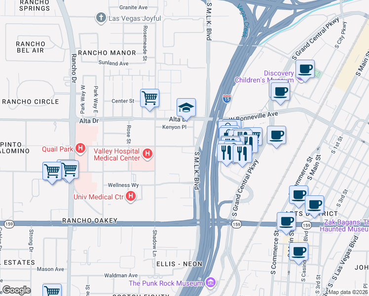 map of restaurants, bars, coffee shops, grocery stores, and more near 640 South Martin Luther King Boulevard in Las Vegas
