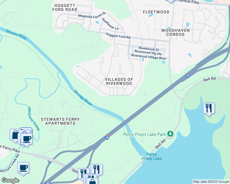 map of restaurants, bars, coffee shops, grocery stores, and more near 1848 Riverbirch Way in Nashville