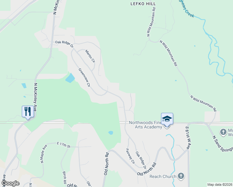 map of restaurants, bars, coffee shops, grocery stores, and more near 610 Oak Ridge Drive in Sand Springs