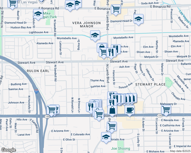map of restaurants, bars, coffee shops, grocery stores, and more near 213 North Lamb Boulevard in Las Vegas