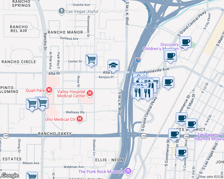 map of restaurants, bars, coffee shops, grocery stores, and more near 640 South Martin Luther King Boulevard in Las Vegas
