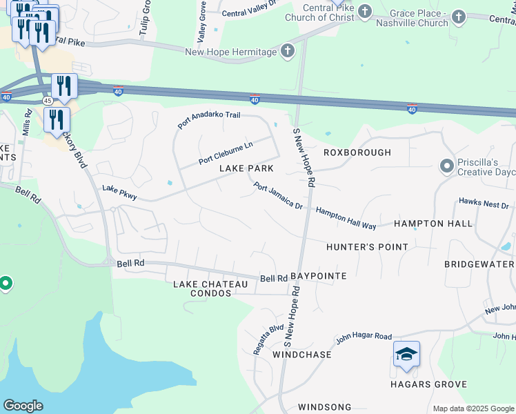 map of restaurants, bars, coffee shops, grocery stores, and more near 5933 New Hope Court in Nashville